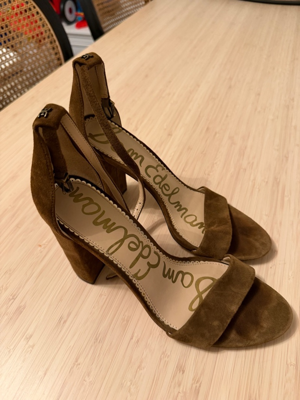 Sam Edelman Olive Brown Suede Block Heel Sandals